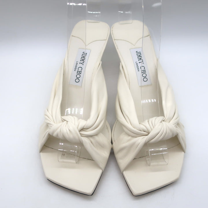 Jimmy Choo Avenue 50 Knotted Leather Mule Sandals Cream Size 39 NEW