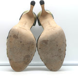 Manolo Blahnik Sedaraby Crystal Buckle d'Orsay Pumps Camo Print Satin Size 38