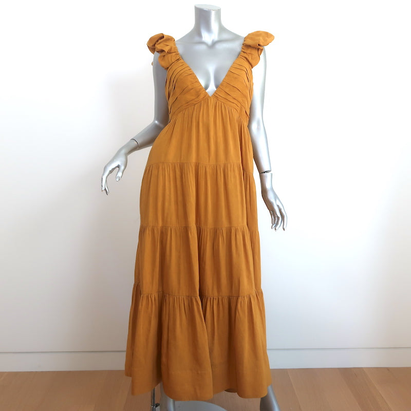 La Ligne Anais Tiered Midi Dress Mustard Linen-Blend Size Large Celebrity Owned La Ligne Anais Tiered Midi Dress Mustard Linen-Blend Size Large Celebrity Owned