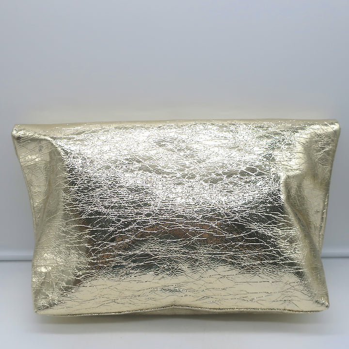 Zimmermann Fold Over Large Clutch Gold Metallic Leather NEW