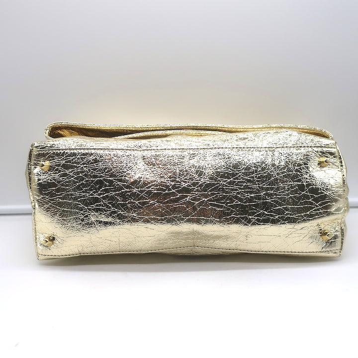 Zimmermann Fold Over Large Clutch Gold Metallic Leather NEW
