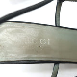 Gucci Cutout Ankle Strap Pumps Black Leather Size 8.5 Pointed Toe Heels