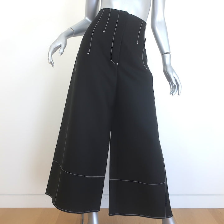 Celine Phoebe Philo Contrast Stitch Ultra High Rise Cropped Wide Leg Trousers Black Size 40