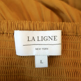 La Ligne Anais Tiered Midi Dress Mustard Linen-Blend Size Large