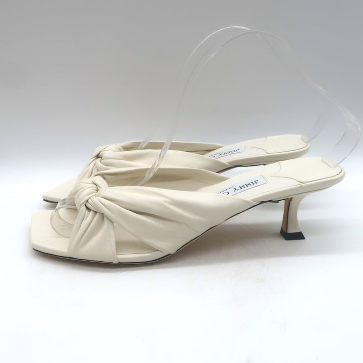 Jimmy Choo Avenue 50 Knotted Leather Mule Sandals Cream Size 39 NEW