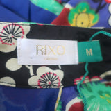 RIXO London Pearl Midi Dress Blue Cherry Blossom Print Silk Satin Size Medium