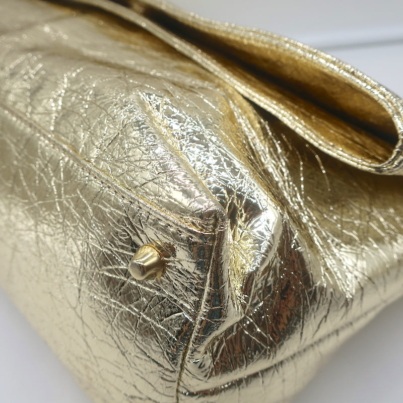 Zimmermann Fold Over Large Clutch Gold Metallic Leather NEW