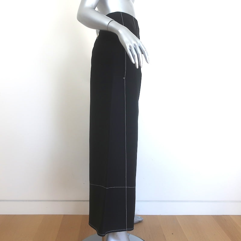 Celine Phoebe Philo Contrast Stitch Ultra High Rise Cropped Wide Leg Trousers Black Size 40