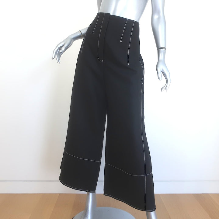Celine Phoebe Philo Contrast Stitch Ultra High Rise Cropped Wide Leg Trousers Black Size 40