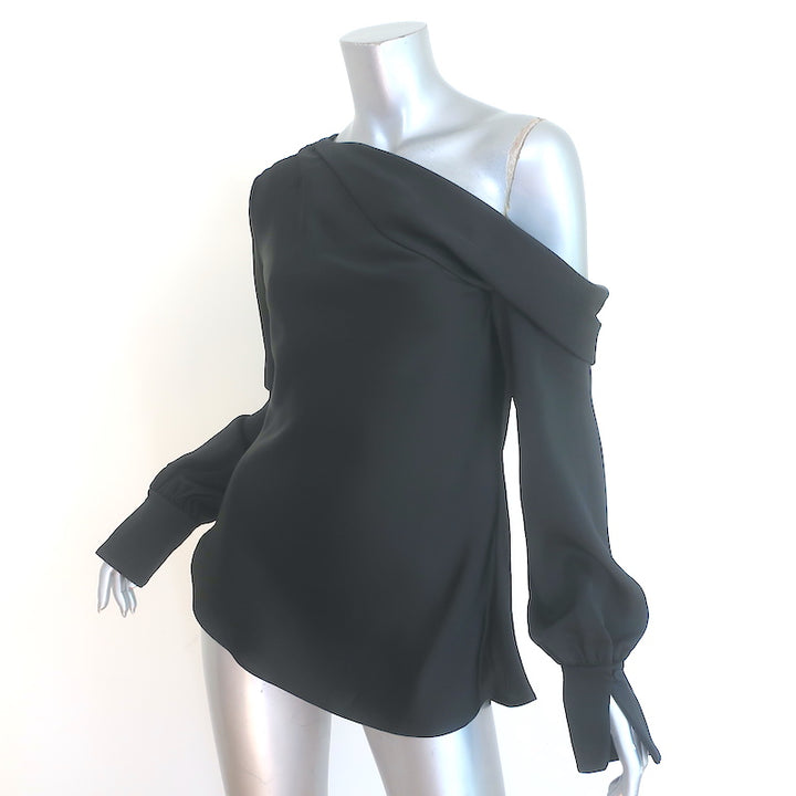 Jonathan Simkhai Alice One-Shoulder Top Black Satin Size Small