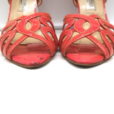 Jimmy Choo Wedge Sandals Coral Cutout Patent Leather Size 40 Ankle Tie Heels