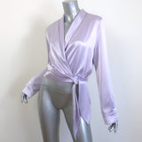 Nanushka Salome Wrap Top Lilac Satin Size Medium Long Sleeve Blouse NEW