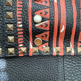 Valentino Tribal Painted Rockstud Tote Black Grained Leather Large Shoulder Bag
