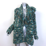 My Beachy Side Margaux Hand Knit Fringe Cardigan Teal/Multi Size Small