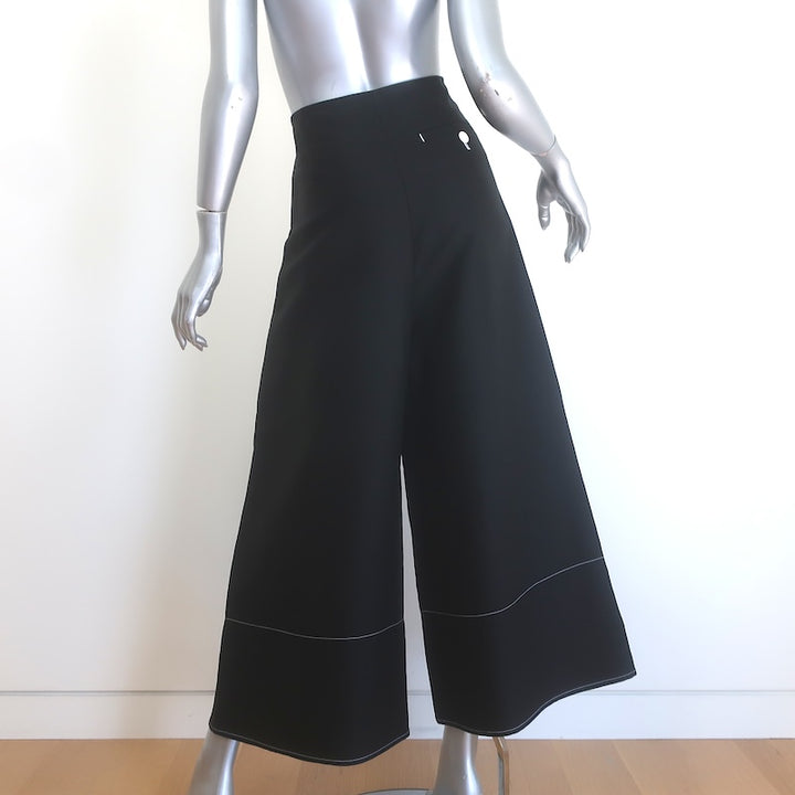 Celine Phoebe Philo Contrast Stitch Ultra High Rise Cropped Wide Leg Trousers Black Size 40