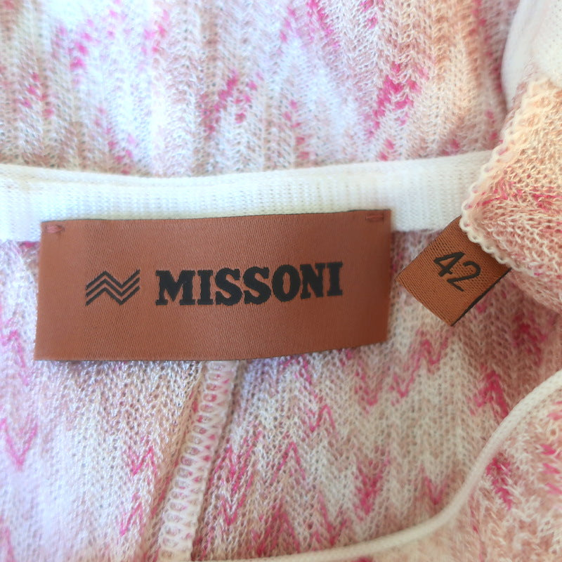Missoni Zig Zag Knit Short Sleeve Dress Light Pink Size 42