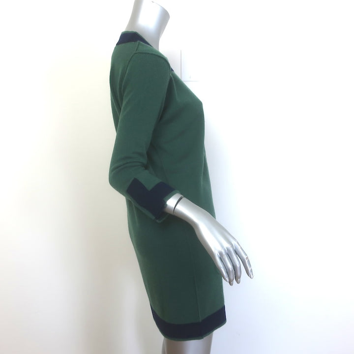 Zhor &amp; Nema Contrast-Trim Mini Sweater Dress Green/Navy Wool-Cashmere Size Small