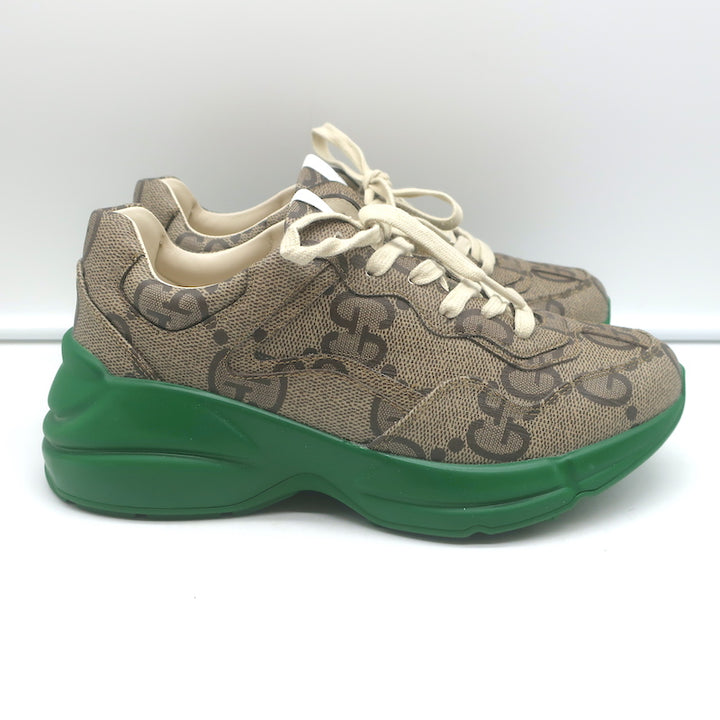Gucci Rhyton Jumbo GG Coated Canvas Sneakers Brown/Green Size 37.5 NEW