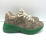 Gucci Rhyton Jumbo GG Coated Canvas Sneakers Brown/Green Size 37.5 NEW