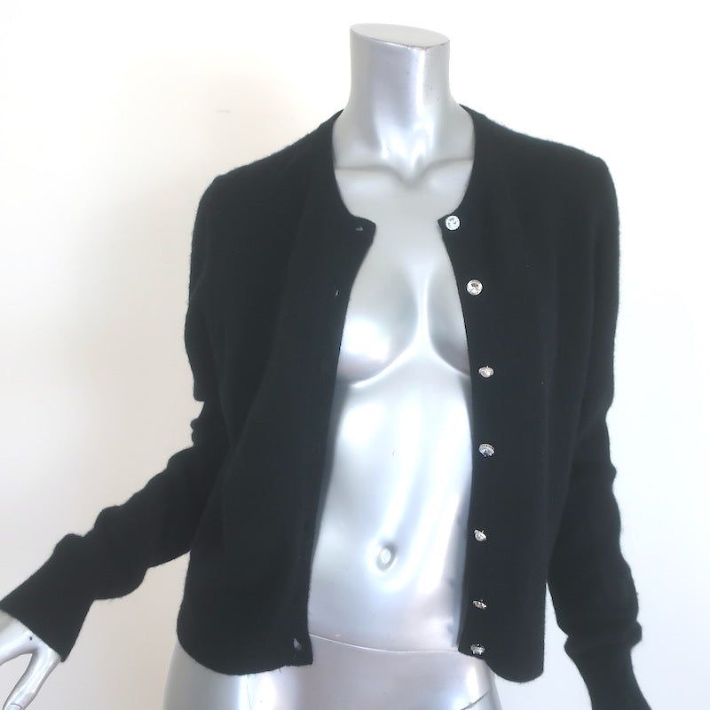 White + Warren Cashmere Crystal &amp; Faux Pearl Button Cardigan Black Size Large