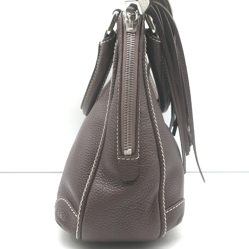 Chanel 2003 Lax Tassel Hobo Dark Brown Grained Leather Small Shoulder Bag