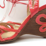 Jimmy Choo Wedge Sandals Coral Cutout Patent Leather Size 40 Ankle Tie Heels