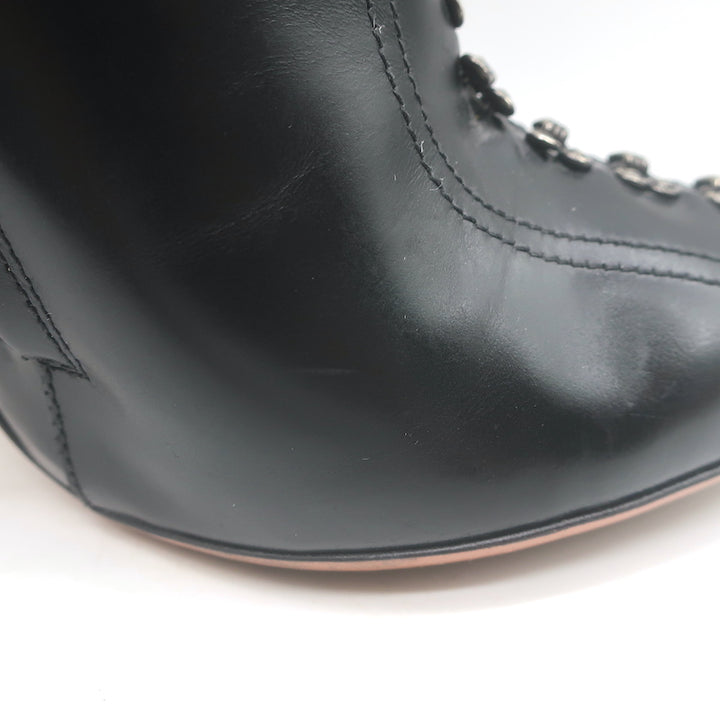 Alaia Hook &amp; Eye-Embellished Ankle Boots Black Glossed Leather Size 40 US 8.5