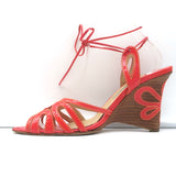 Jimmy Choo Wedge Sandals Coral Cutout Patent Leather Size 40 Ankle Tie Heels
