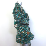 My Beachy Side Margaux Hand Knit Fringe Cardigan Teal/Multi Size Small