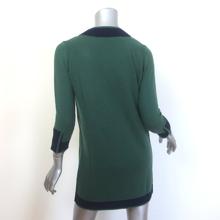 Zhor &amp; Nema Contrast-Trim Mini Sweater Dress Green/Navy Wool-Cashmere Size Small