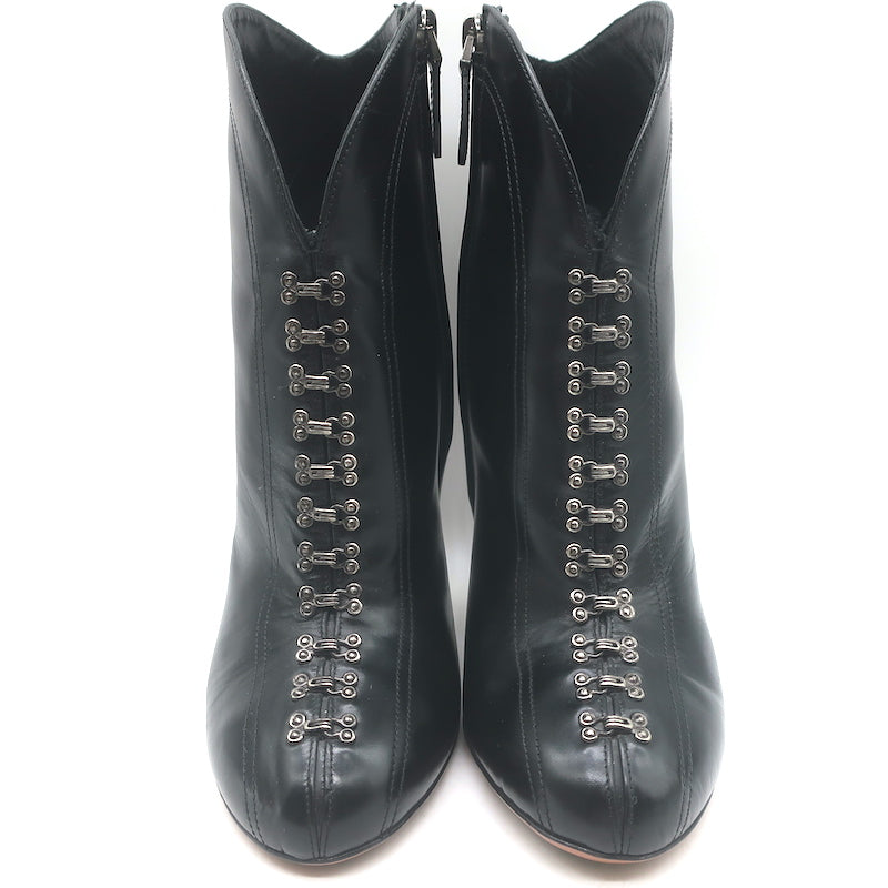 Alaia Hook &amp; Eye-Embellished Ankle Boots Black Glossed Leather Size 40 US 8.5
