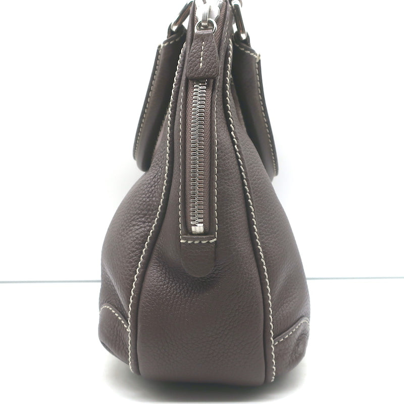 Chanel 2003 Lax Tassel Hobo Dark Brown Grained Leather Small Shoulder Bag