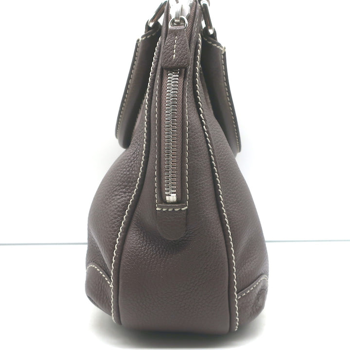 Chanel 2003 Lax Tassel Hobo Dark Brown Grained Leather Small Shoulder Bag