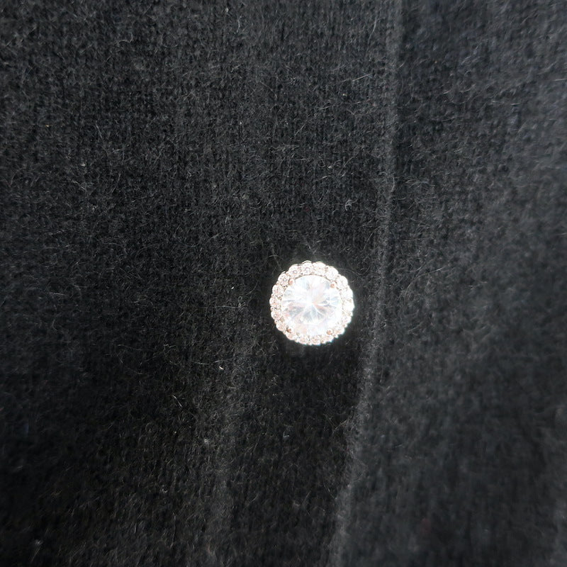 White + Warren Cashmere Crystal &amp; Faux Pearl Button Cardigan Black Size Large