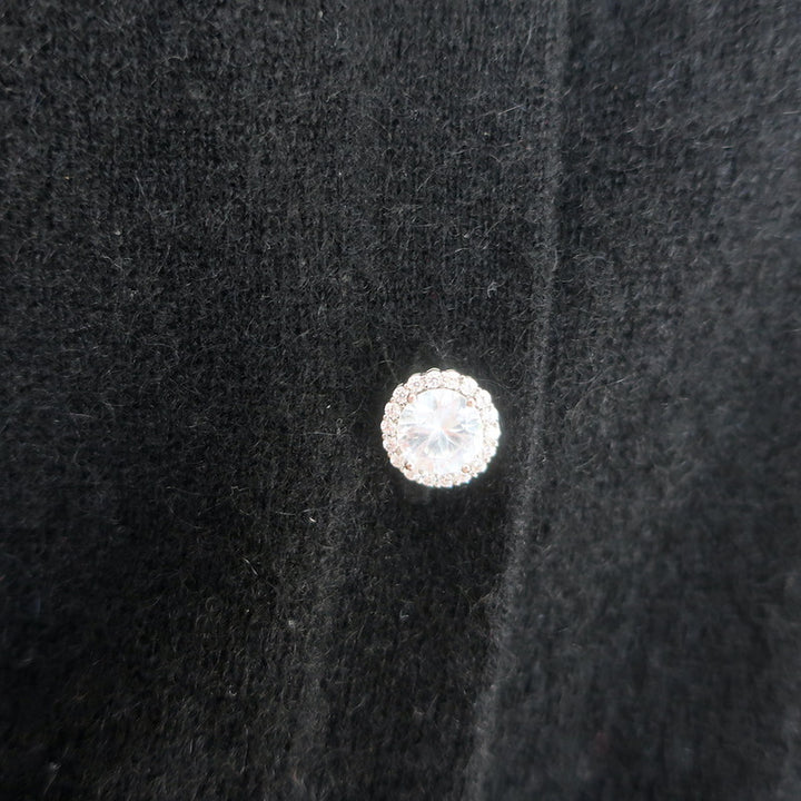 White + Warren Cashmere Crystal &amp; Faux Pearl Button Cardigan Black Size Large