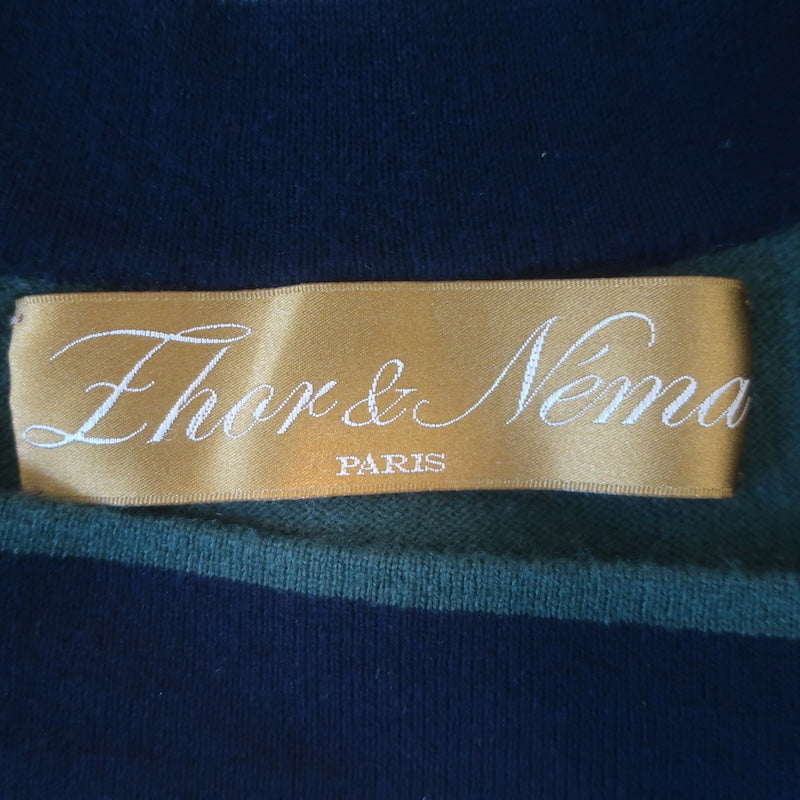 Zhor &amp; Nema Contrast-Trim Mini Sweater Dress Green/Navy Wool-Cashmere Size Small