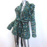 My Beachy Side Margaux Hand Knit Fringe Cardigan Teal/Multi Size Small