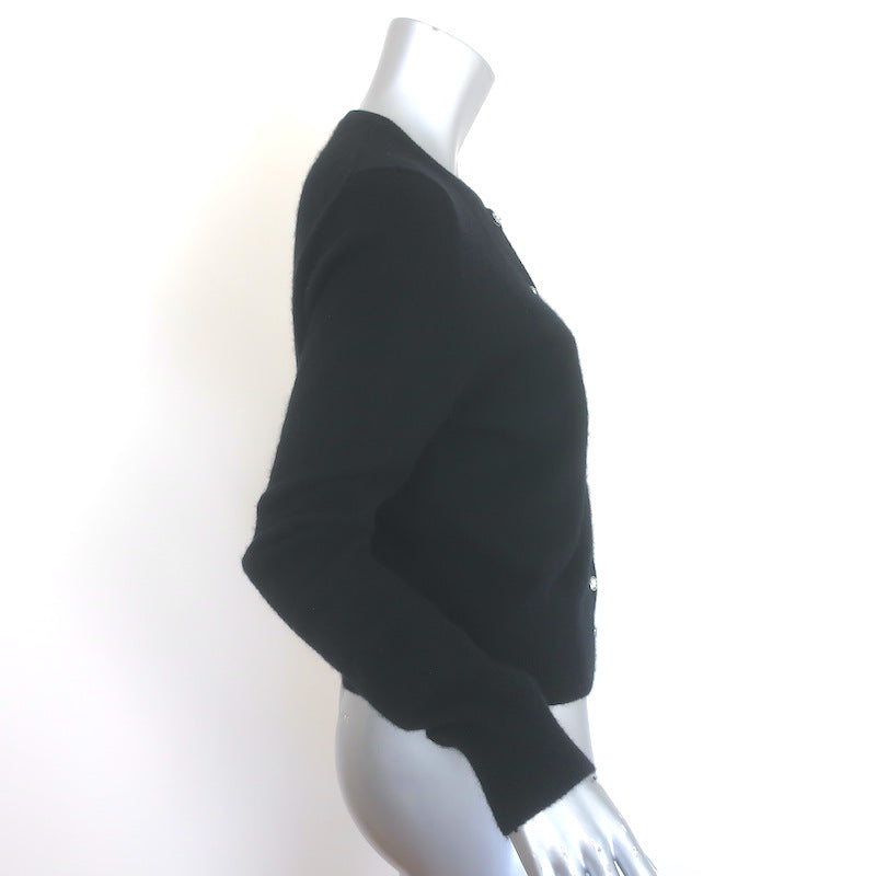 White + Warren Cashmere Crystal &amp; Faux Pearl Button Cardigan Black Size Large