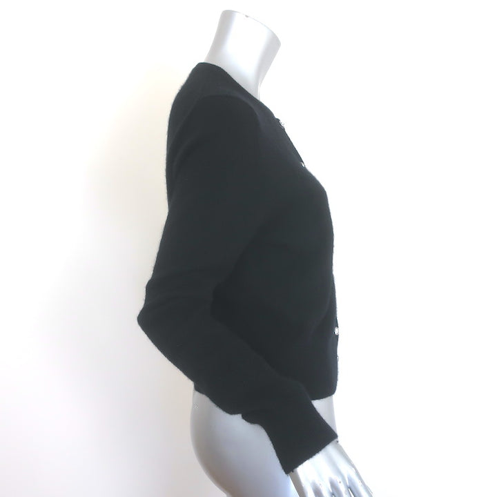 White + Warren Cashmere Crystal &amp; Faux Pearl Button Cardigan Black Size Large