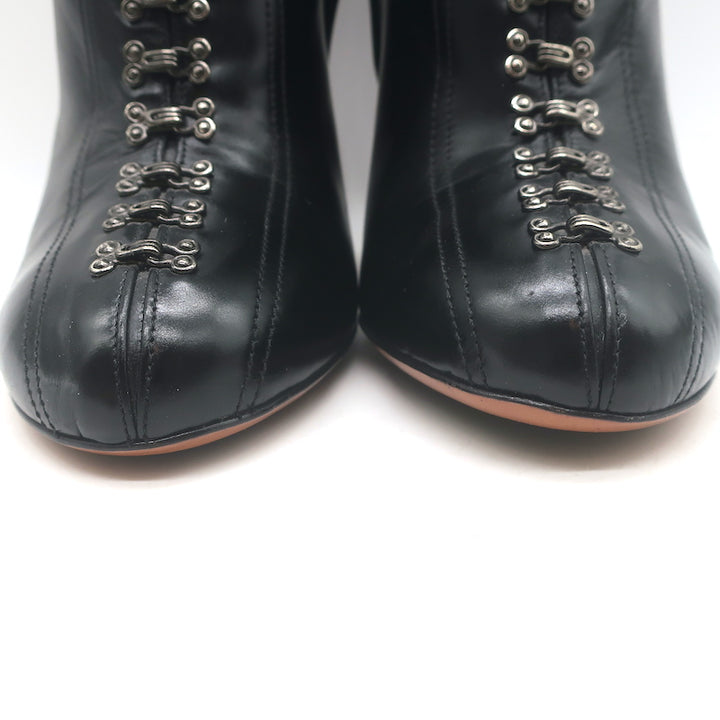 Alaia Hook &amp; Eye-Embellished Ankle Boots Black Glossed Leather Size 40 US 8.5