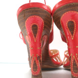 Jimmy Choo Wedge Sandals Coral Cutout Patent Leather Size 40 Ankle Tie Heels