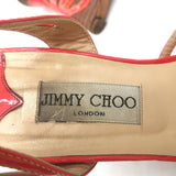 Jimmy Choo Wedge Sandals Coral Cutout Patent Leather Size 40 Ankle Tie Heels