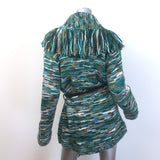 My Beachy Side Margaux Hand Knit Fringe Cardigan Teal/Multi Size Small