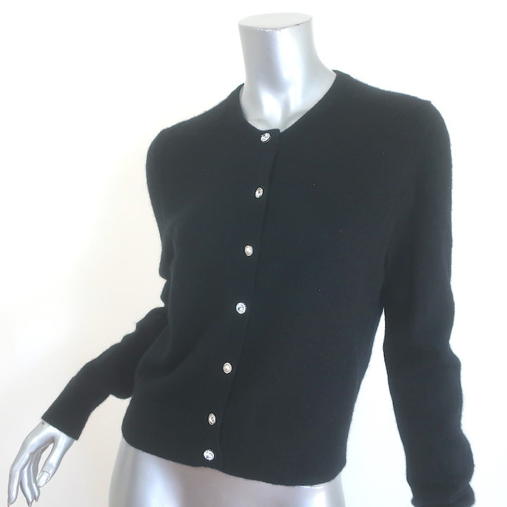 White + Warren Cashmere Crystal &amp; Faux Pearl Button Cardigan Black Size Large