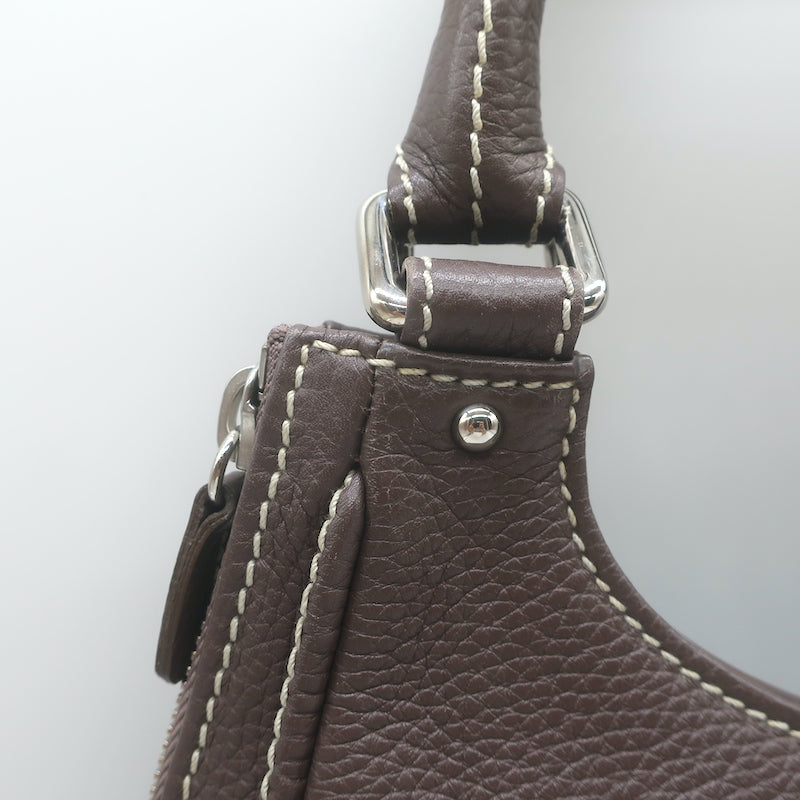 Chanel 2003 Lax Tassel Hobo Dark Brown Grained Leather Small Shoulder Bag