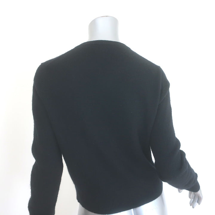White + Warren Cashmere Crystal &amp; Faux Pearl Button Cardigan Black Size Large