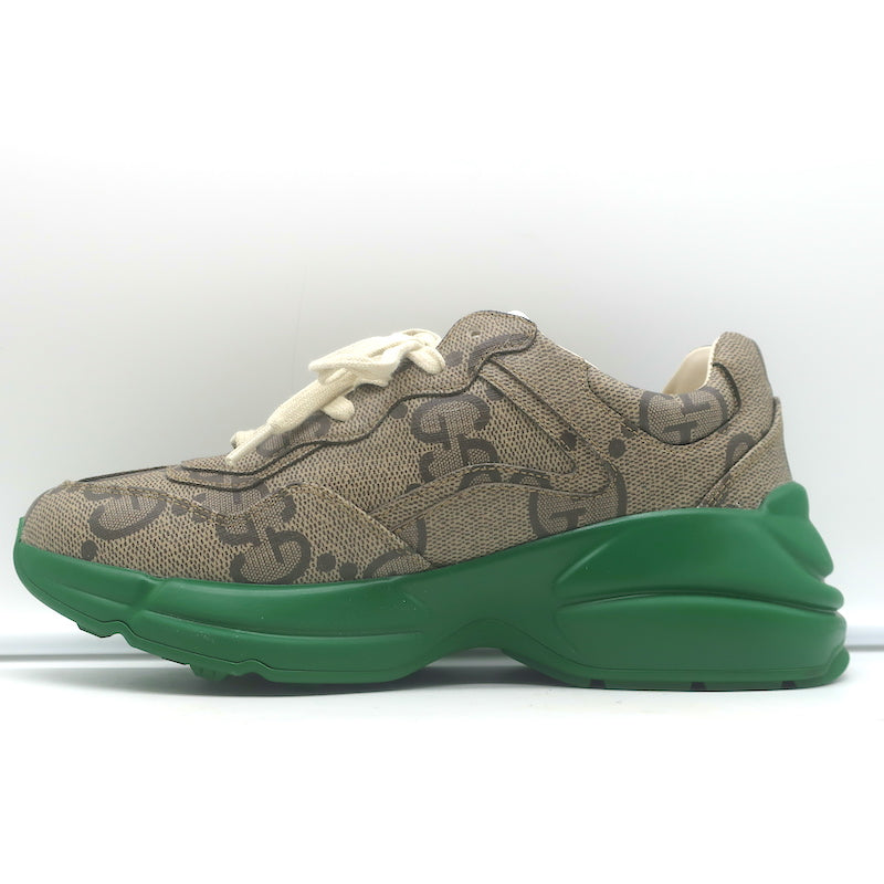 Gucci Rhyton Jumbo GG Coated Canvas Sneakers Brown/Green Size 37.5 NEW