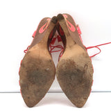 Jimmy Choo Wedge Sandals Coral Cutout Patent Leather Size 40 Ankle Tie Heels