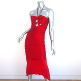 Alexandre Vauthier Bustier Midi Dress Daring Red Stretch Jersey Size 38 NEW
