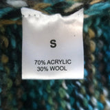 My Beachy Side Margaux Hand Knit Fringe Cardigan Teal/Multi Size Small